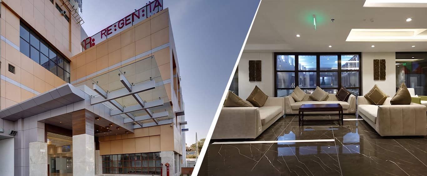 Exterior and lobby lounge of Regenta Inn, Ahmedabad