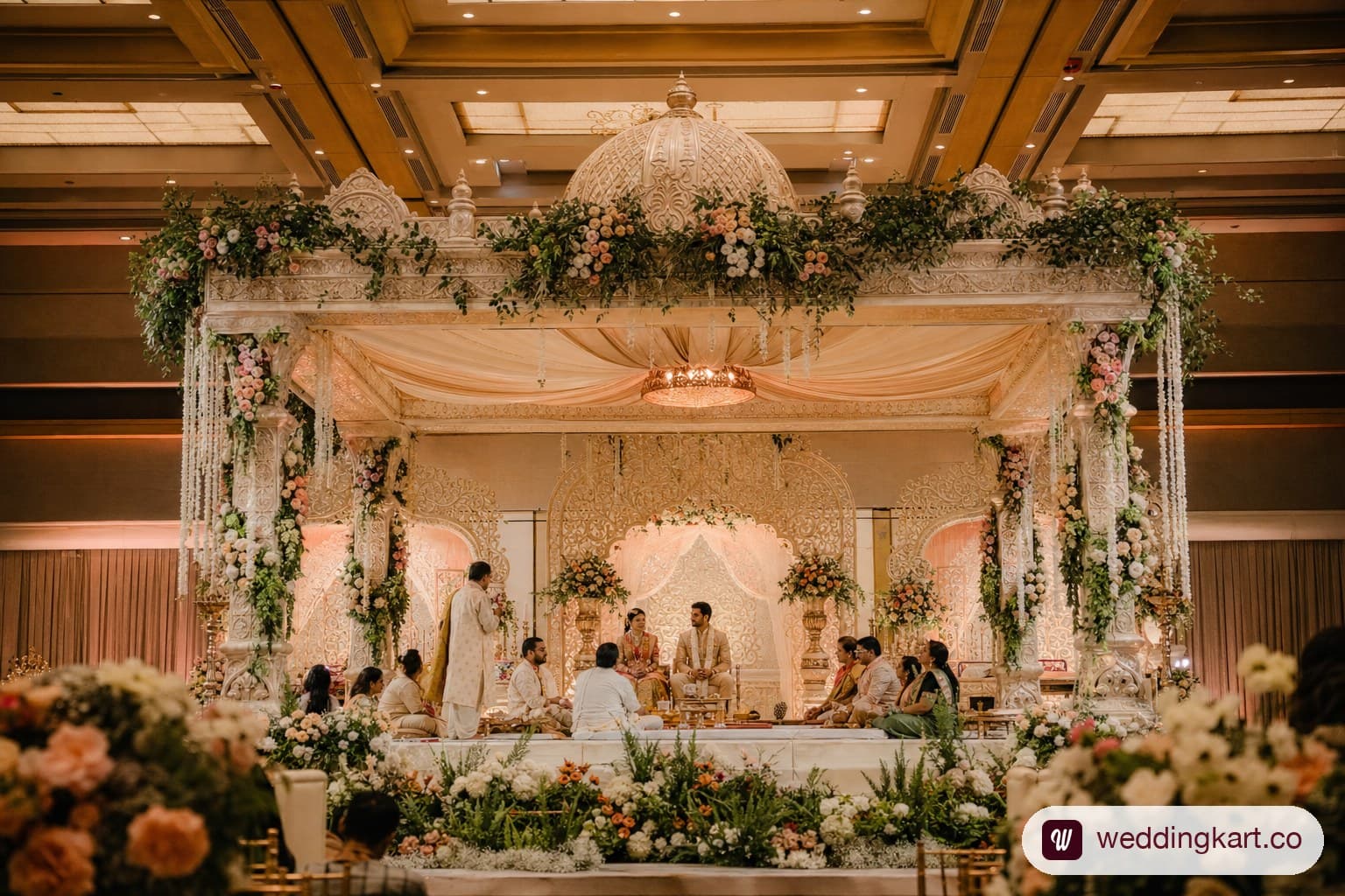 Indian wedding mandap set up at a New Jersey venue.