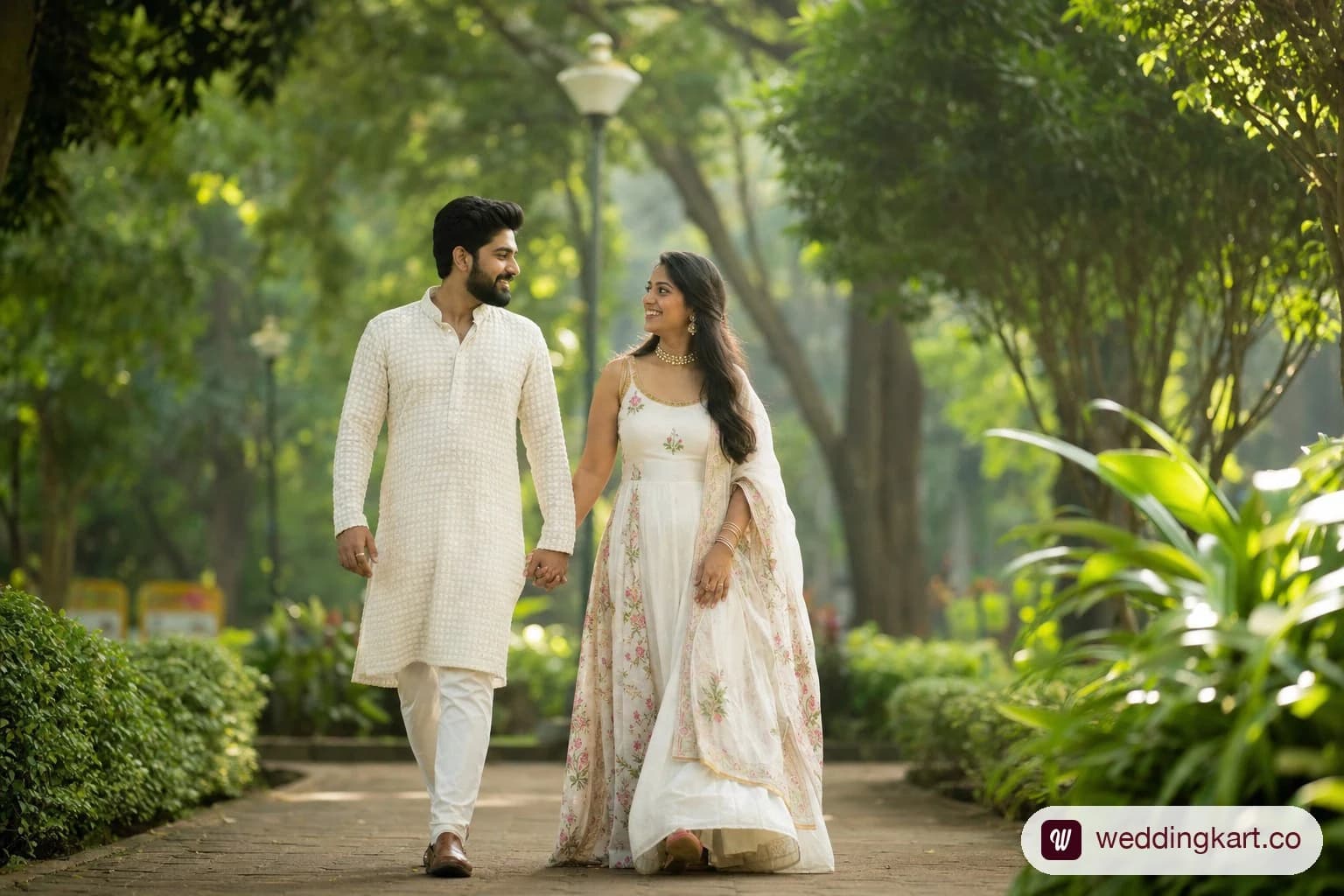 Couple pre-wedding photoshoot in Law Garden Ahmedabad surrounded by greenery