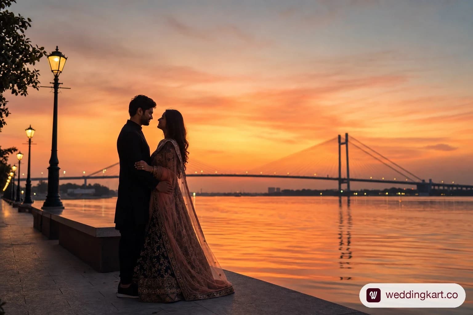 Pre-wedding couple shoot at Sabarmati Riverfront Ahmedabad during sunset