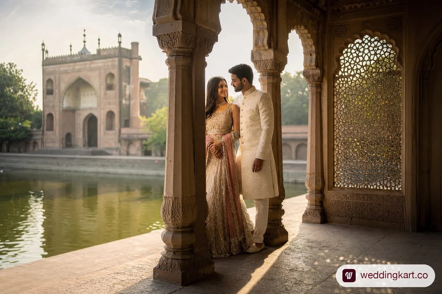 Pre-wedding photoshoot couple under the arches of Sarkhej Roza Ahmedabad