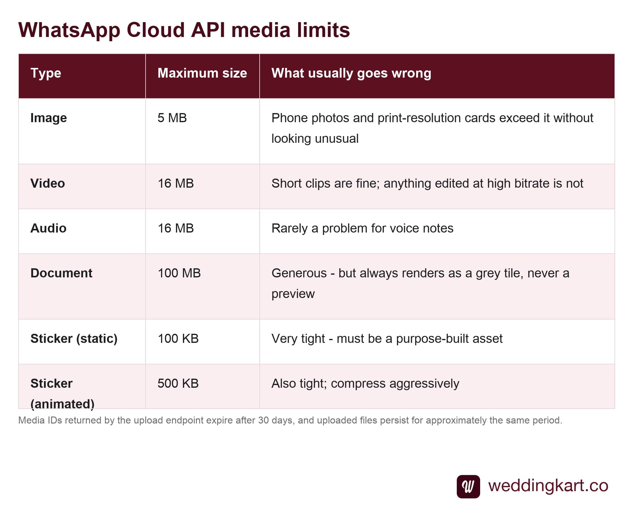 WhatsApp Cloud API media size limits by file type