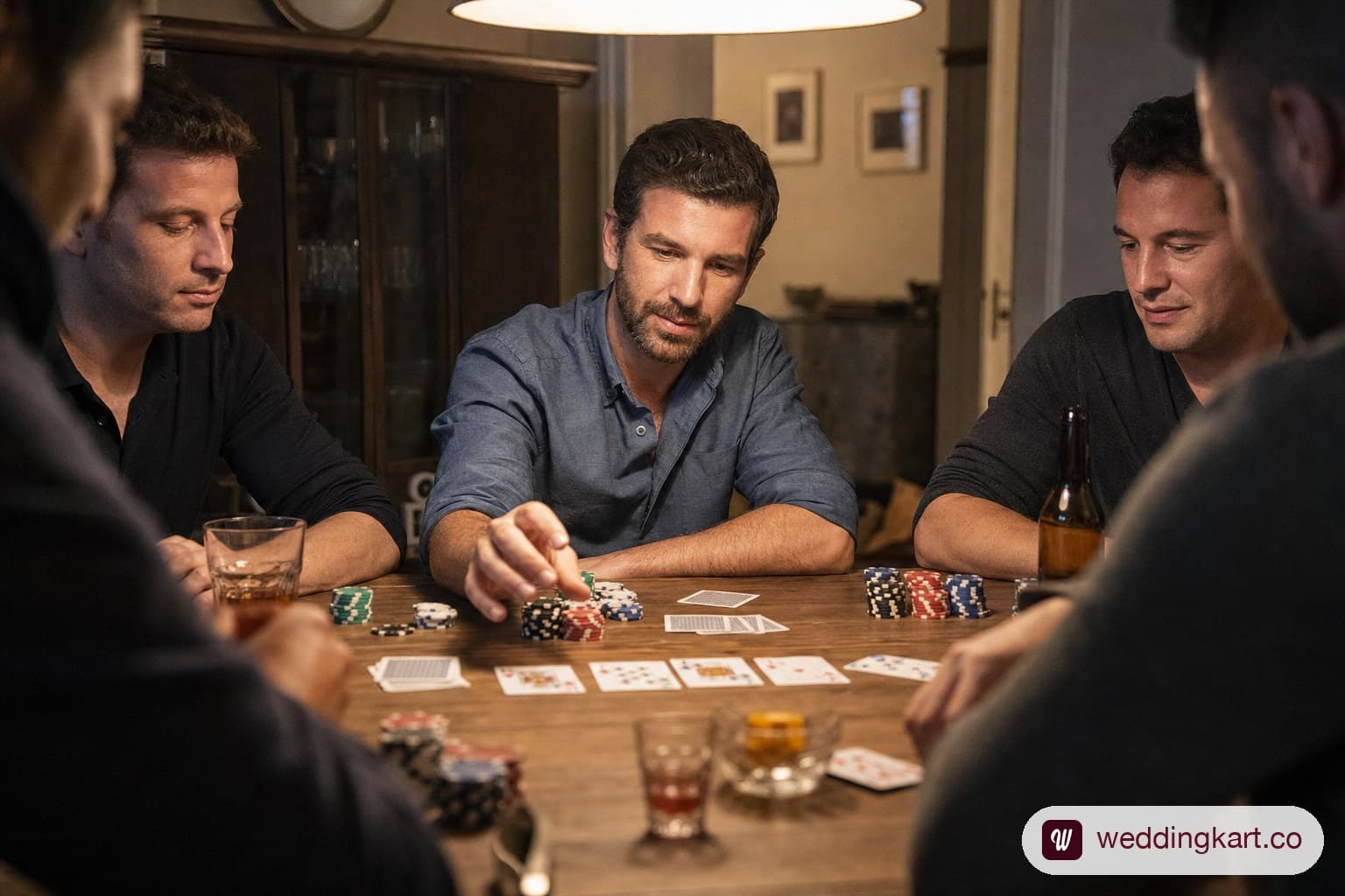 Poker night setup for a bachelor party.