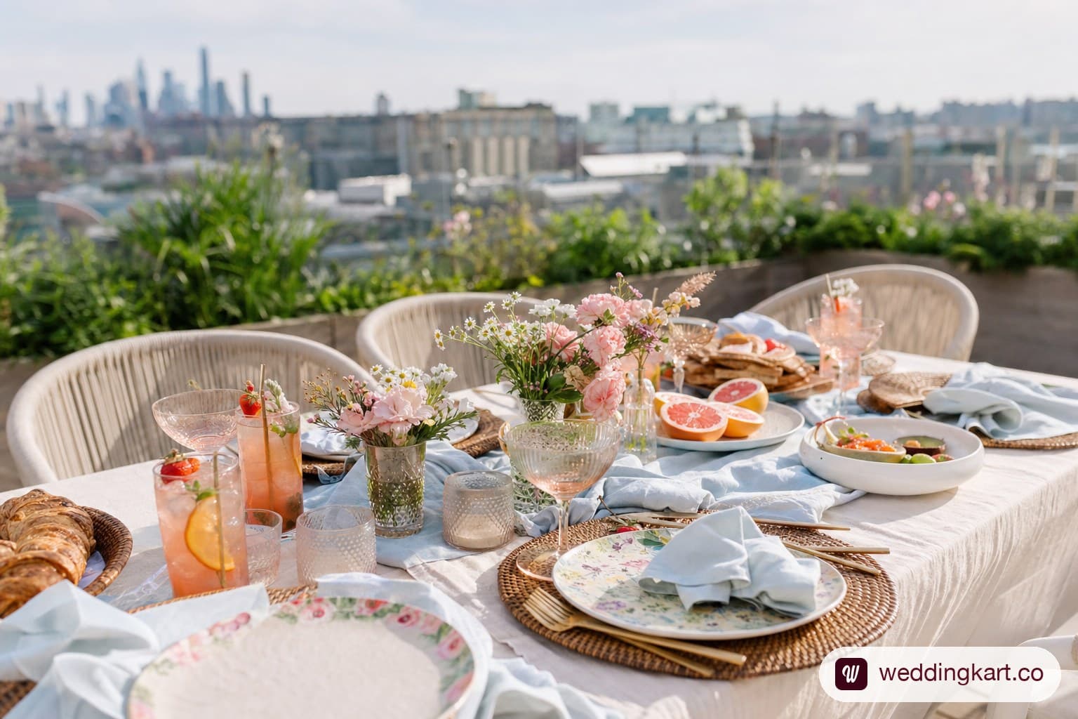 Rooftop brunch setup for a bachelorette party.