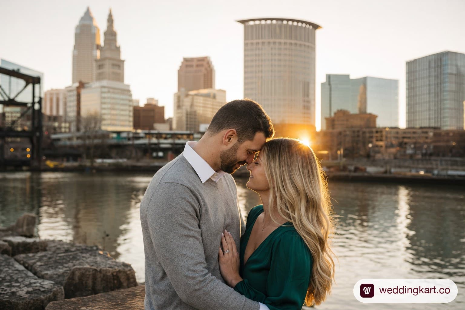 Couple's pre-wedding photos with the Chicago skyline.