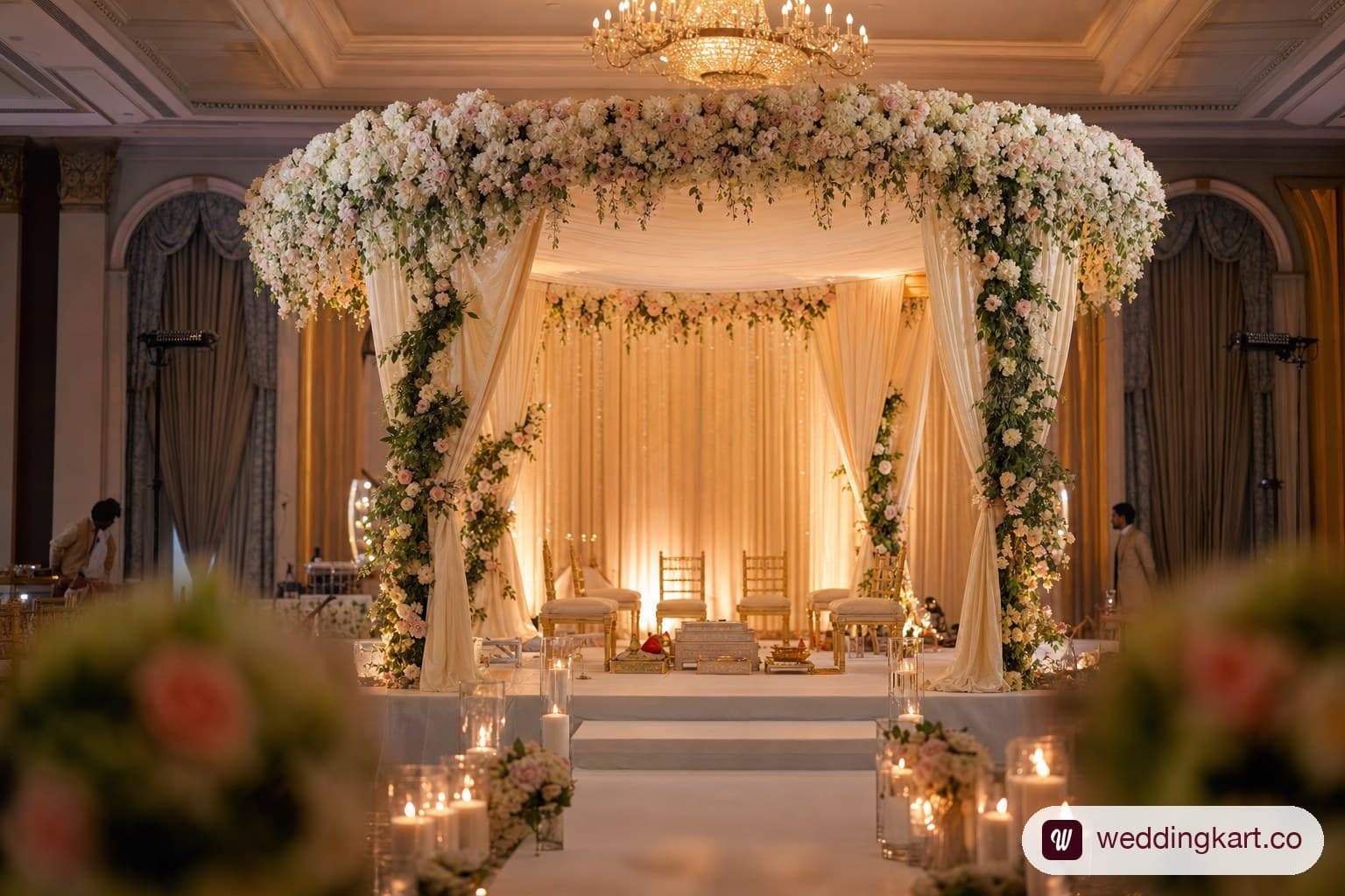 Indian wedding mandap at a Chicago hotel ballroom.