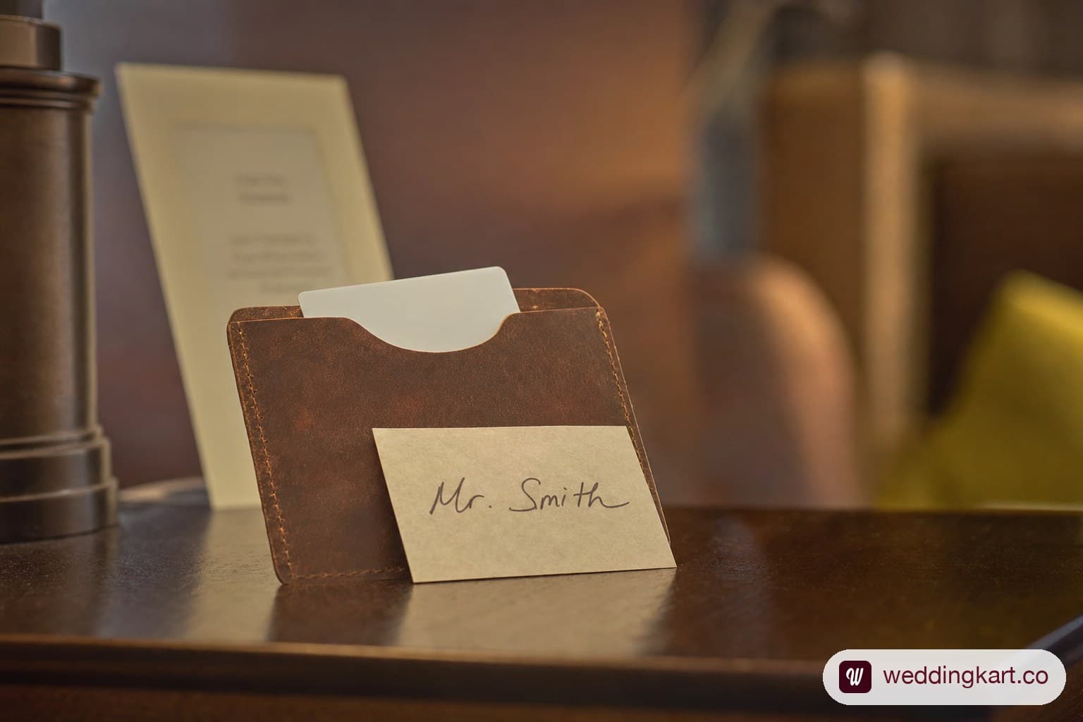 Hotel room key card labelled for a wedding guest.