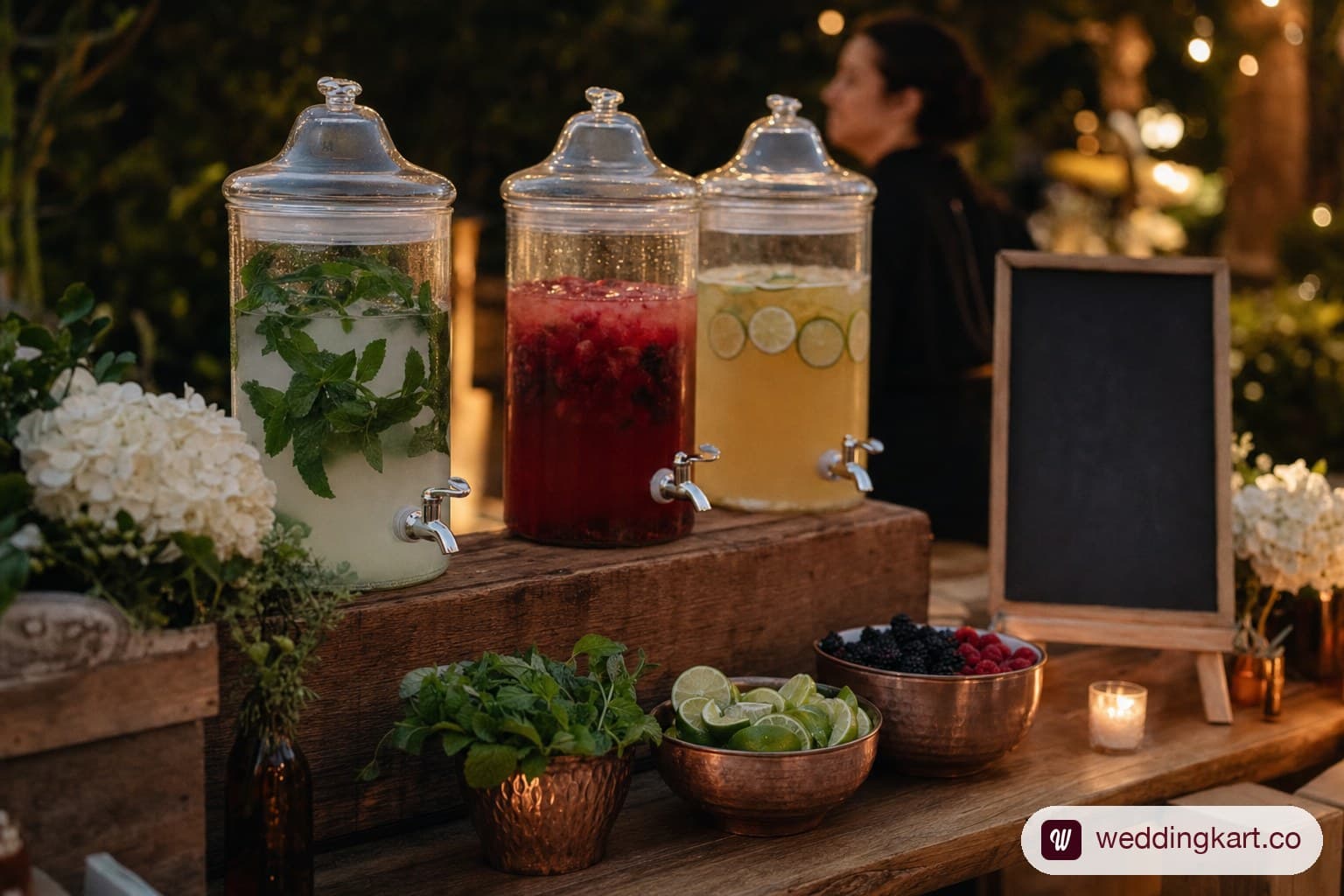 Mocktail bar setup at an Indian wedding reception.