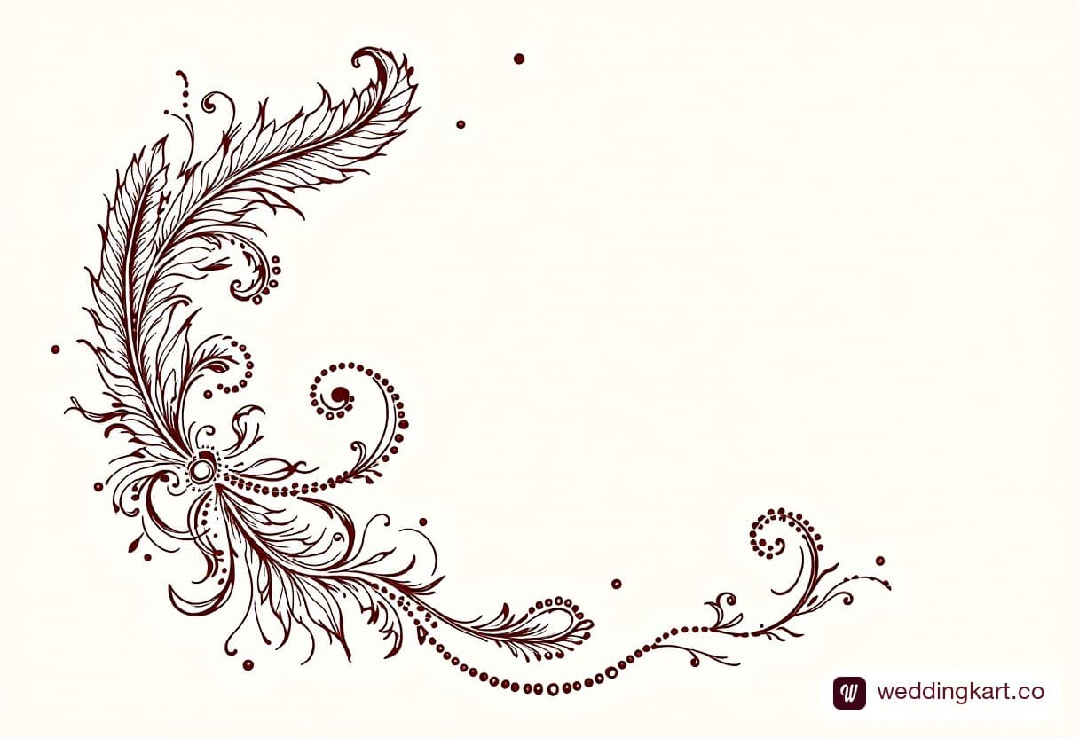 Front hand mehndi ka design: two large feathered paisleys curving around the palm edge with pearl-dot borders